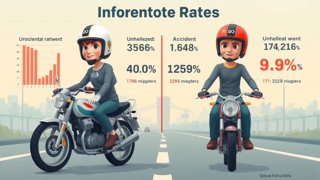 motorcycle accident statistics, infographic comparing helmeted vs unhelmeted crash outcomes, helmet law and crash rates visual