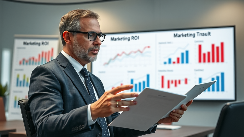 professional injury lawyer reviewing ROI charts for digital marketing vs traditional advertising, law firm SEO analytics