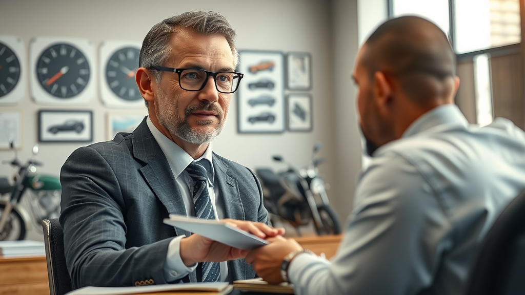 professional motorcycle accident lawyer consulting with a motorcycle accident victim