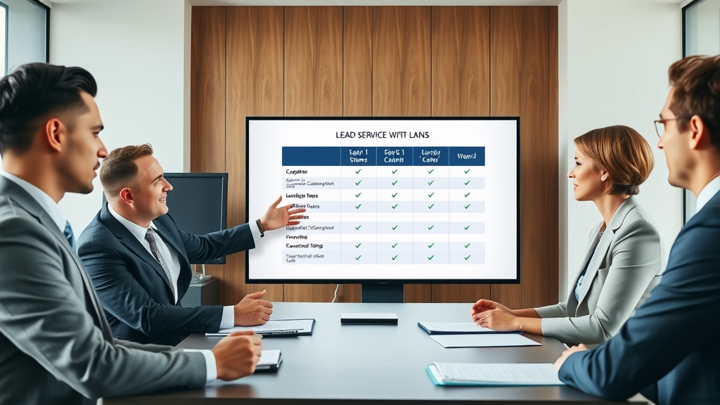 lawyer lead generation services compared, lead generation service options presented in law firm conference room