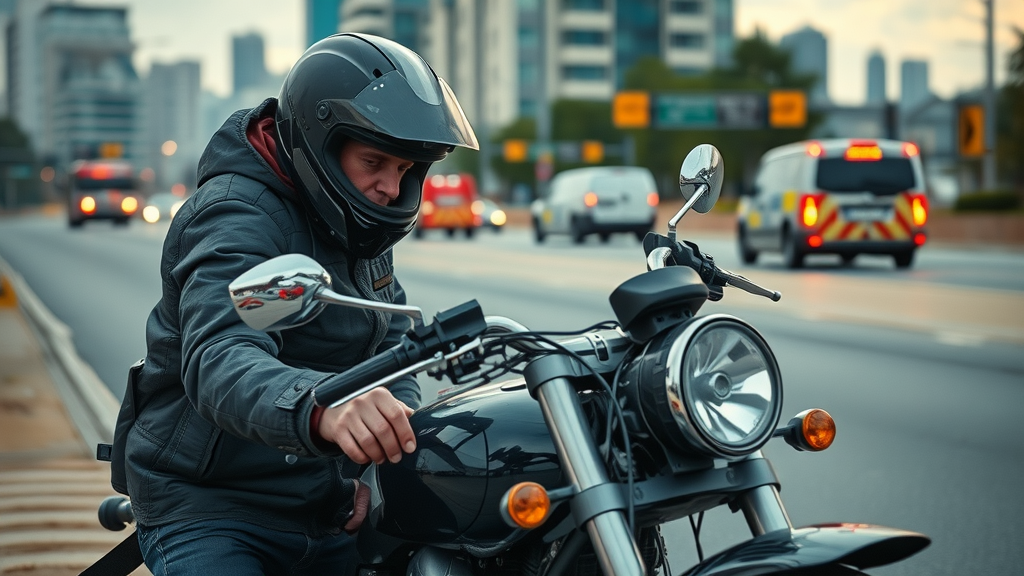 motorcycle injury claims accident aftermath inspection cityscape emergency vehicles