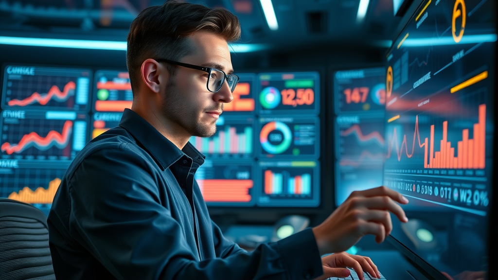 professional marketer reviewing rider satisfaction metrics dashboard, measuring success in rider-centric brand development