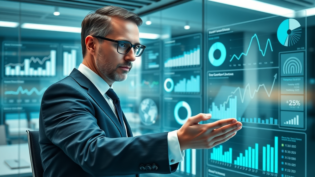 lawyer analyzing data-driven marketing dashboard for legal practice marketing campaigns