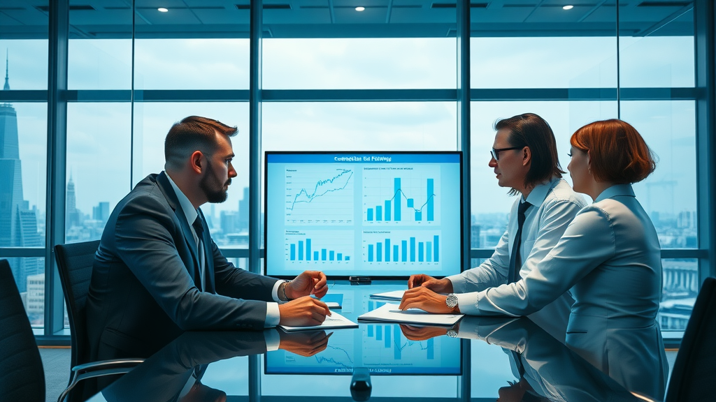 professional law firm website homepage, confident legal team, reviewing SEO analytics, dynamic charts, modern office background