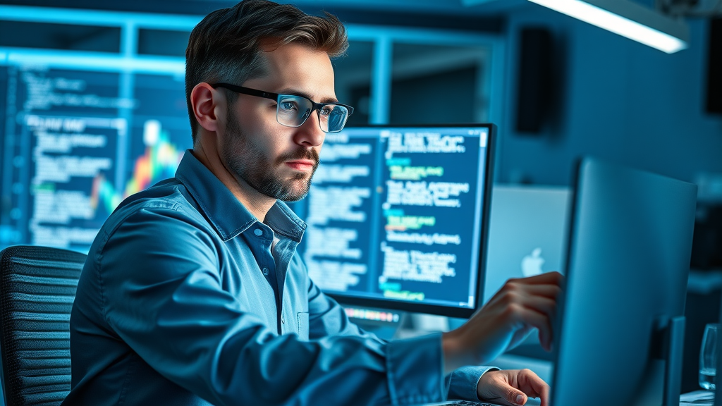 Legal SEO specialist configuring technical video SEO for law firms on dual monitors, with schema markup and code