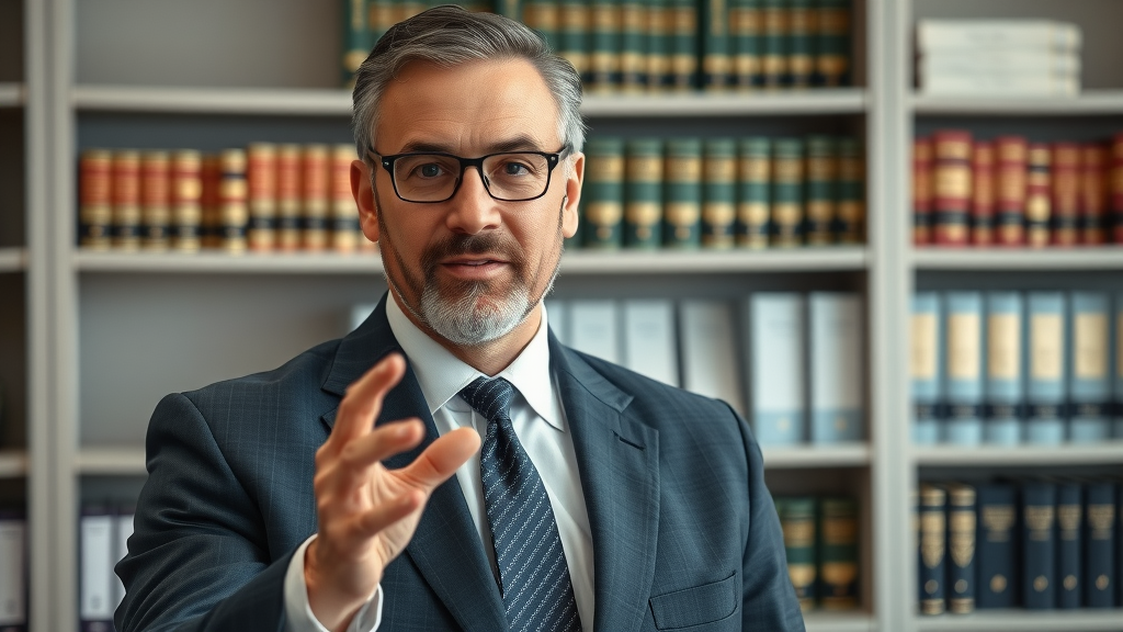 video content for personal injury lawyers: Personal injury lawyer speaking confidently on camera in modern law office
