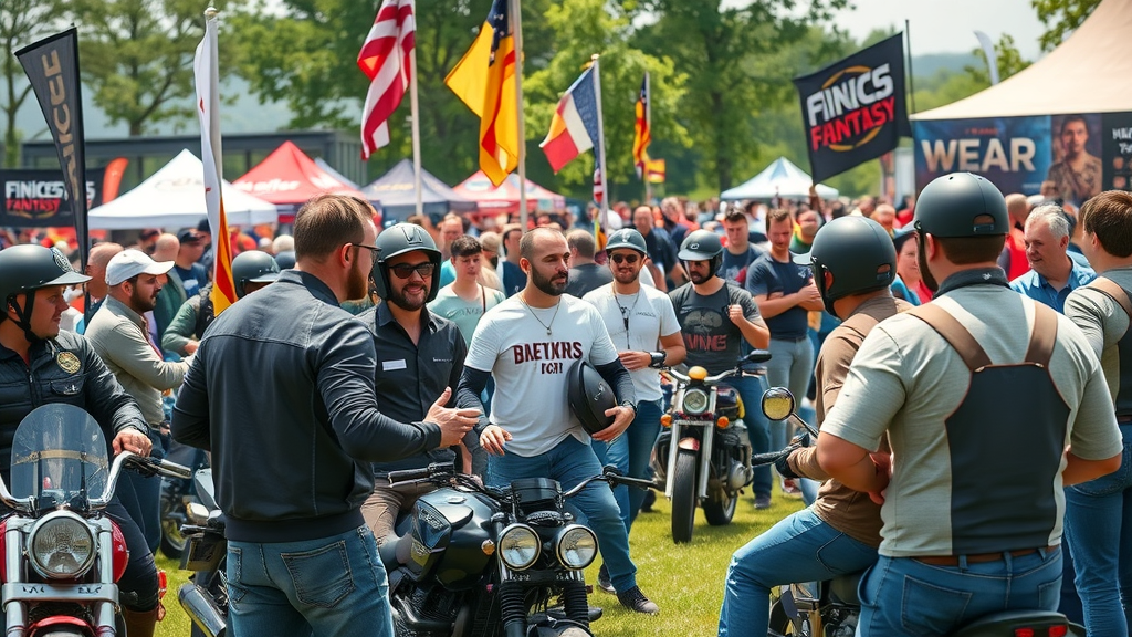 Vibrant rider event showcasing community engagement for rider-friendly brand strategies. Various riders interacting and bonding.