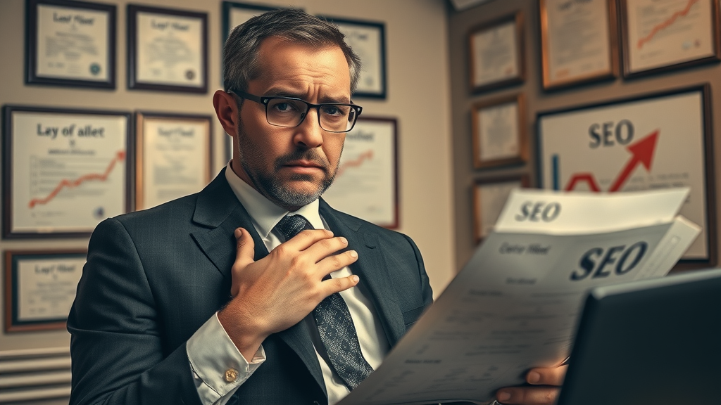 concerned attorney reviewing declining SEO charts for personal injury law firm