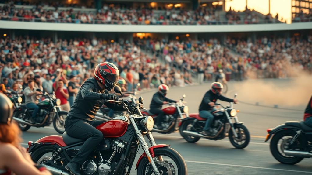 motorcycle rally marketing memorable event crowd stunt performance open air arena motorcycles