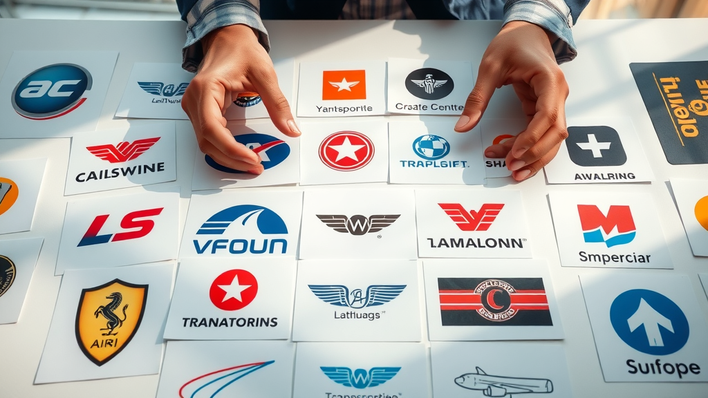 transport logo design, various transportation company logos, color scheme comparisons