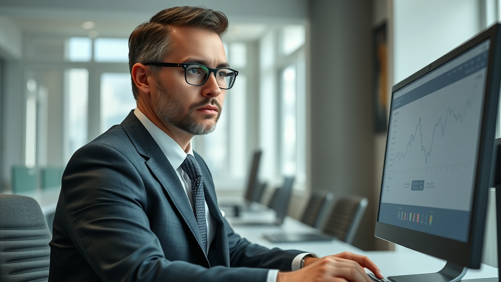 Law firm attorney reviewing online lead generation analytics and campaign performance