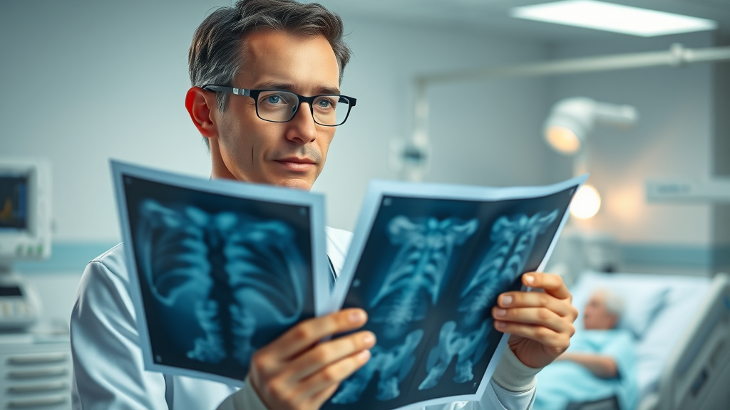 Medical professional reviewing motorcycle accident injuries and medical scans, motorcycle injury compensation