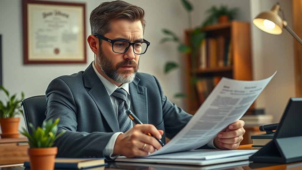 motorcycle accident lawyer writing detailed blog content about personal injury and motorcycle law, legal documents and diploma in background