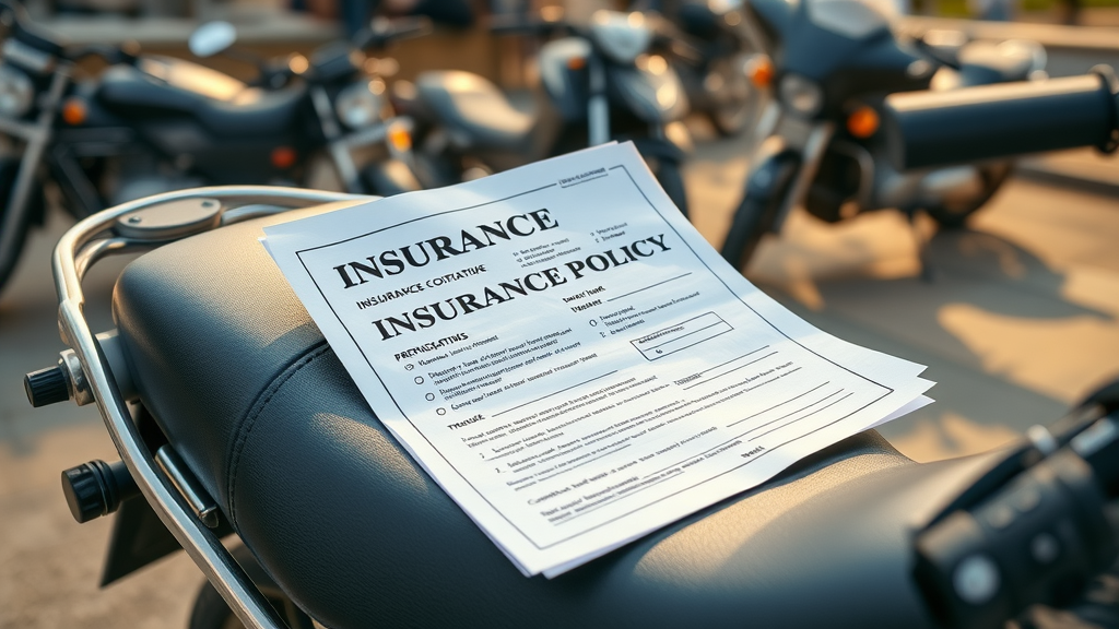 insurance policy contract for motorcycle insurance coverage on a motorbike seat