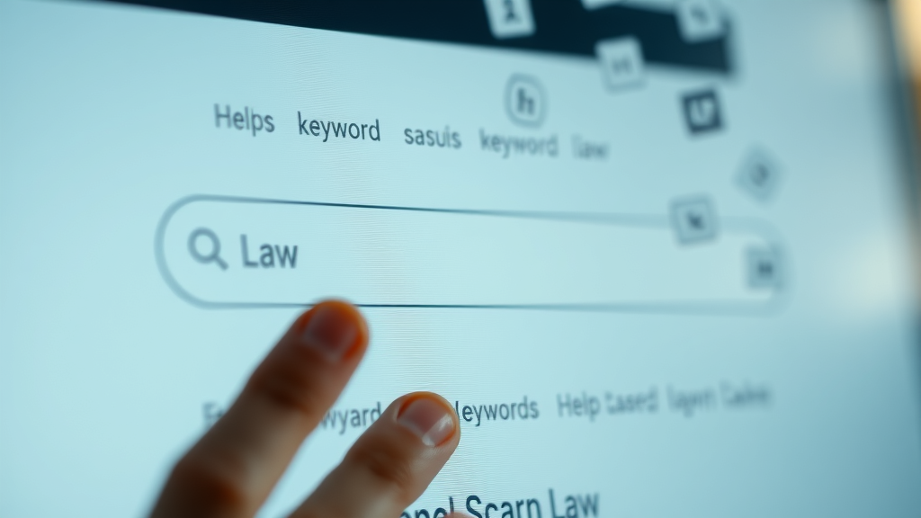 search engine page with location-based motorcycle law keywords, animated tags, Cinematic, law icons