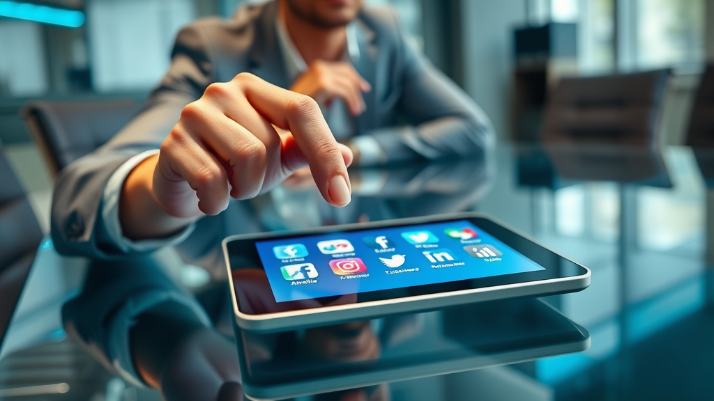 Law firm selecting social media platforms on digital tablet, legal industry social media tips in action