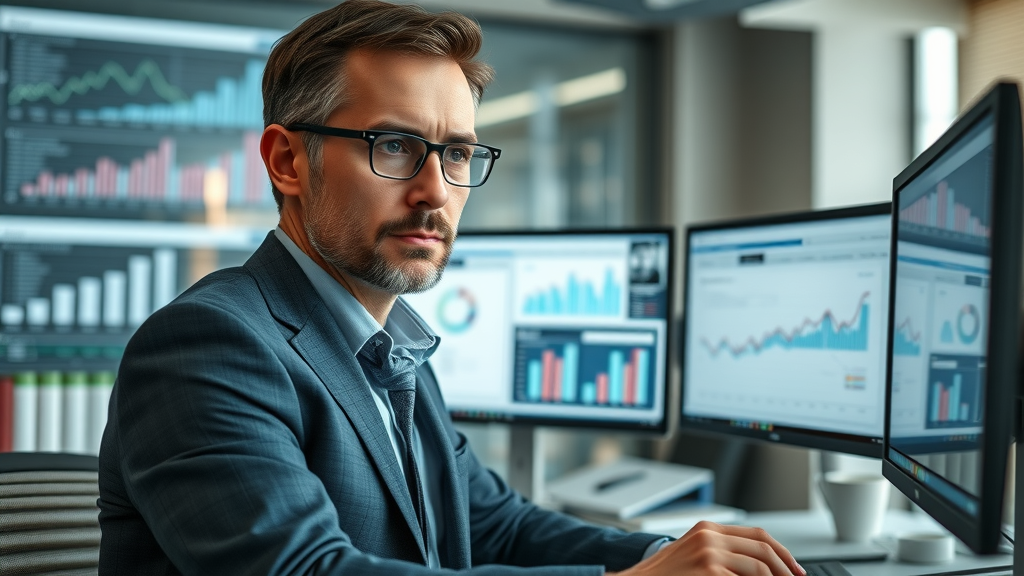 Law firm digital marketing analyst reviewing online lead generation campaign analytics and data