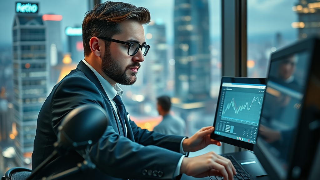 motorcycle accident law, attorney reviewing analytics about client journeys online, digital infographics, and futuristic law practice setting