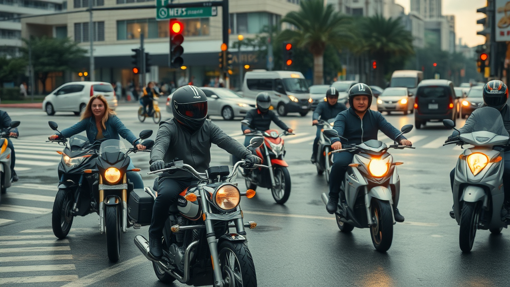 motorcycle safety tips urban intersection multiple motorcycles cautious riders navigating
