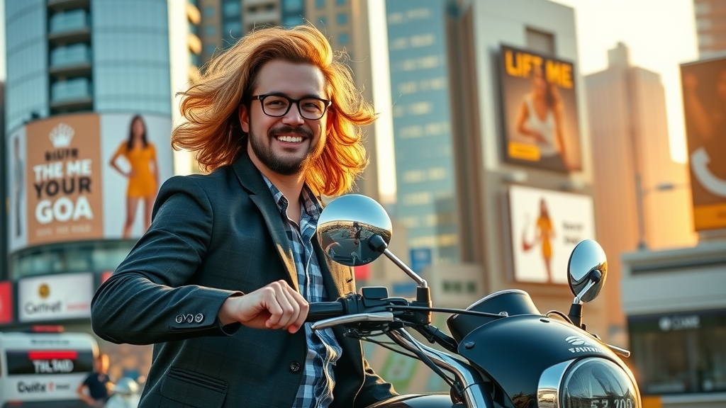 motivated brand manager showcasing company symbol next to satisfied rider - enhancing rider brand perception