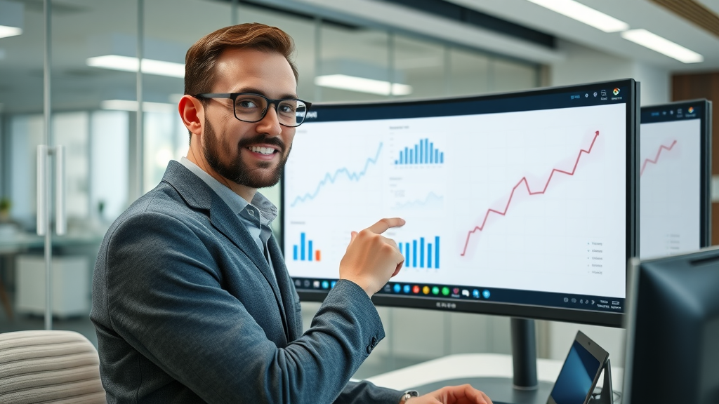 Marketing analyst reviews Google Ads dashboard for injury law firm analytics: KPIs, growth graph, client conversions