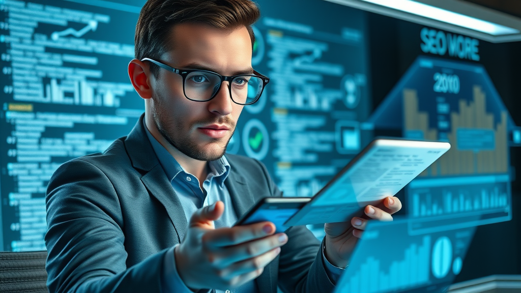 modern SEO specialist optimizing a legal website for mobile devices, SEO, personal injury, search engine
