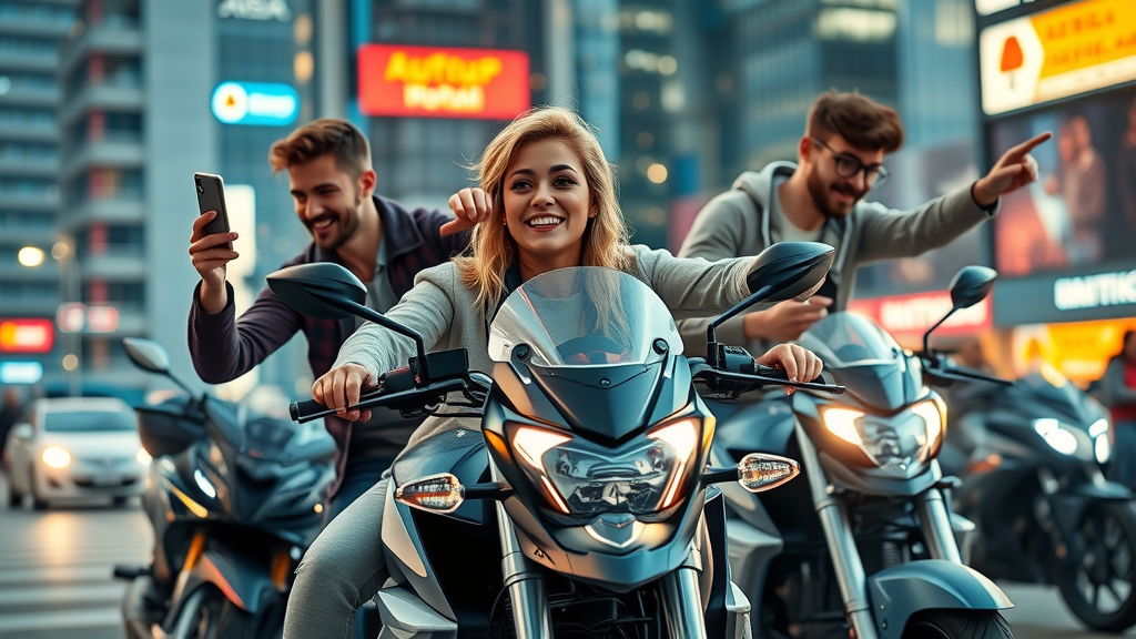 social media - motorbike influencers posting photos, engaging with loyal riders, digital community, brand trust in rider communities