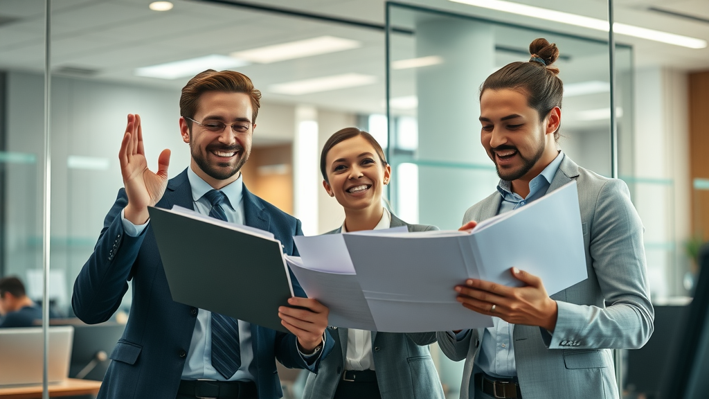 small law firm attorneys celebrating success with increased client inquiries through social media marketing