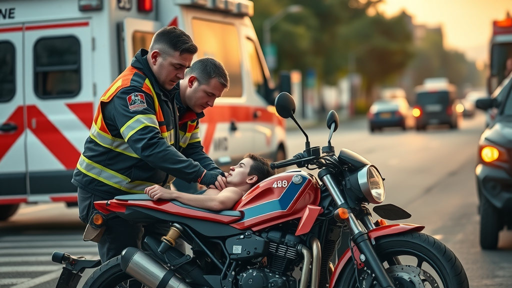 motorcycle accident severe injuries emergency responder urban roadside ambulance