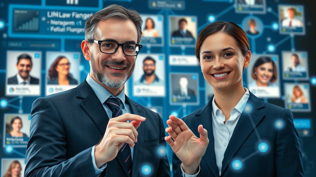 Law firm partners business networking on LinkedIn, building legal industry connections