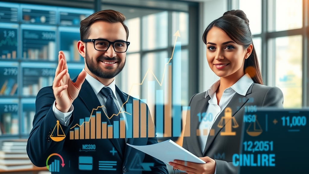 dynamic infographic showing the impact of social media for attorneys on law firm growth, legal icons, and rising digital charts