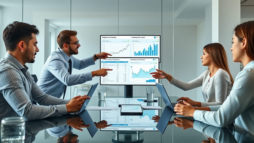 legal marketing team conducting law firm website audit, pointing at digital analytic dashboards