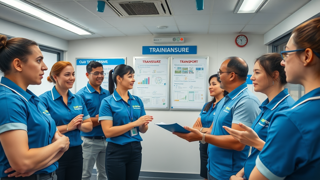 transportation company staff training, brand identity, transport business employees in branded uniforms