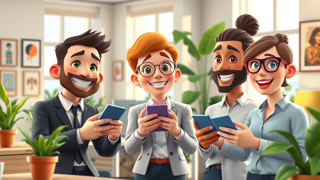 friendly law team using social media platforms, casual office setting, approachable professional branding for attorneys