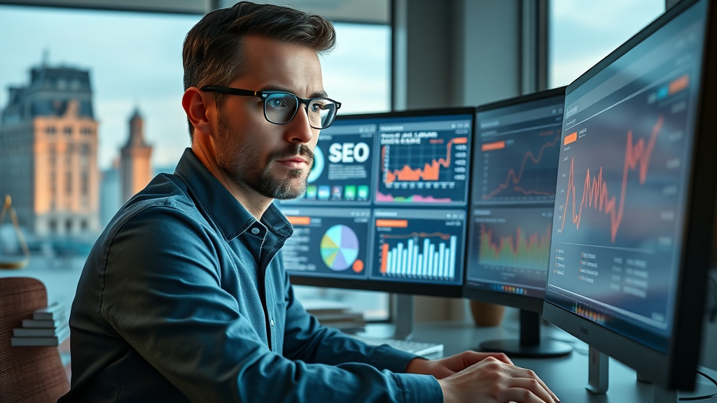 keyword research SEO specialist analyzing search trends for motorcycle law firms, modern legal office, Cinematic