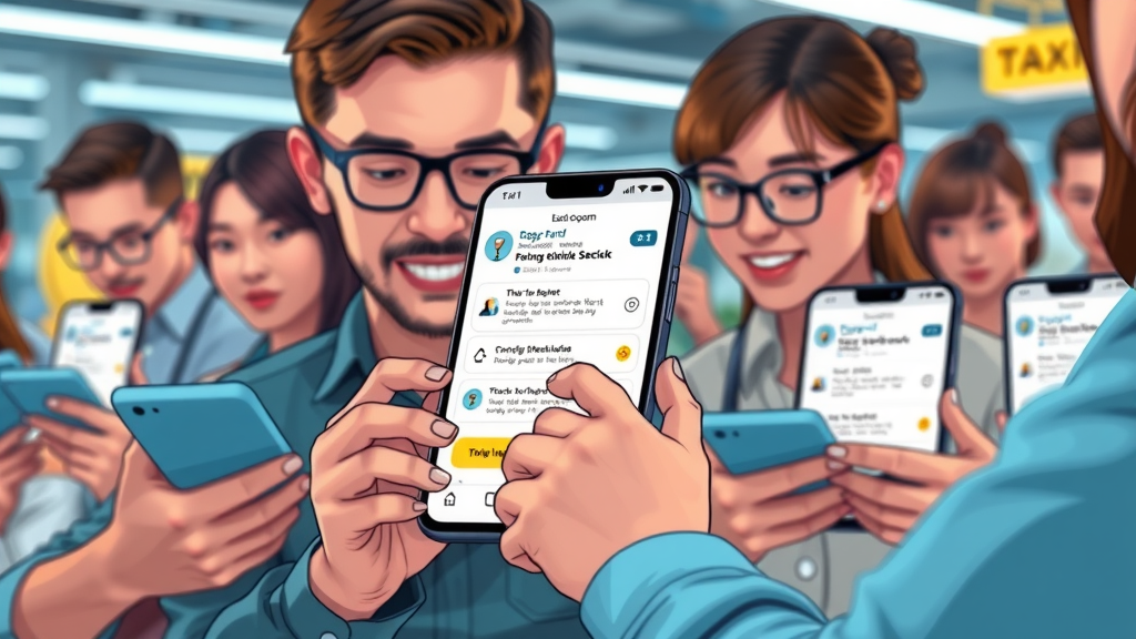 customer feedback gathering on taxi app, users filling digital surveys on modern UI