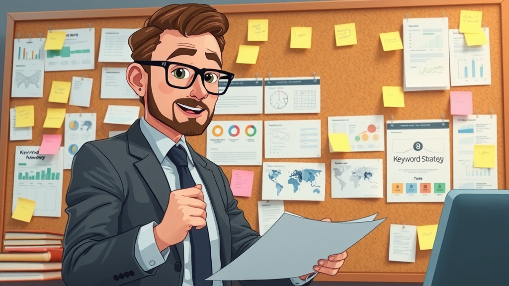 attorney planning personal injury law keyword strategy on corkboard covered with diagrams