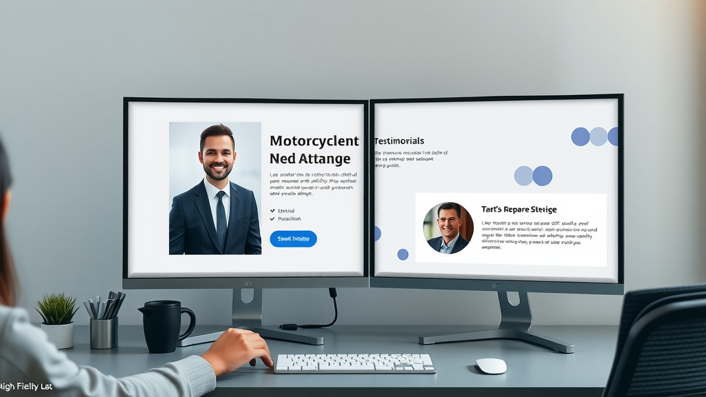 Modern high-impact website landing page for motorcycle accident law firm with attorney profile, call-to-action, and testimonials