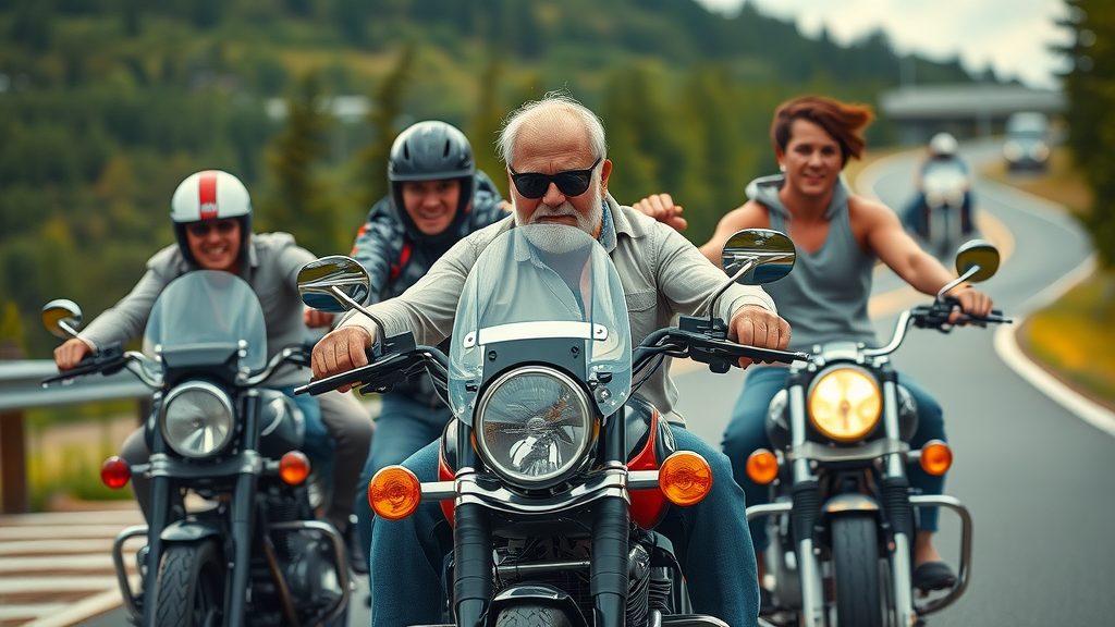 dynamic group of motorcycle riders riding together on a scenic highway - legal advocacy for motorcyclists