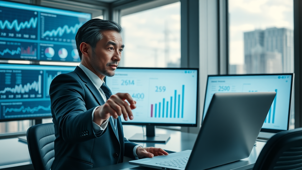 Legal professional analyzing digital marketing dashboard results for law firm