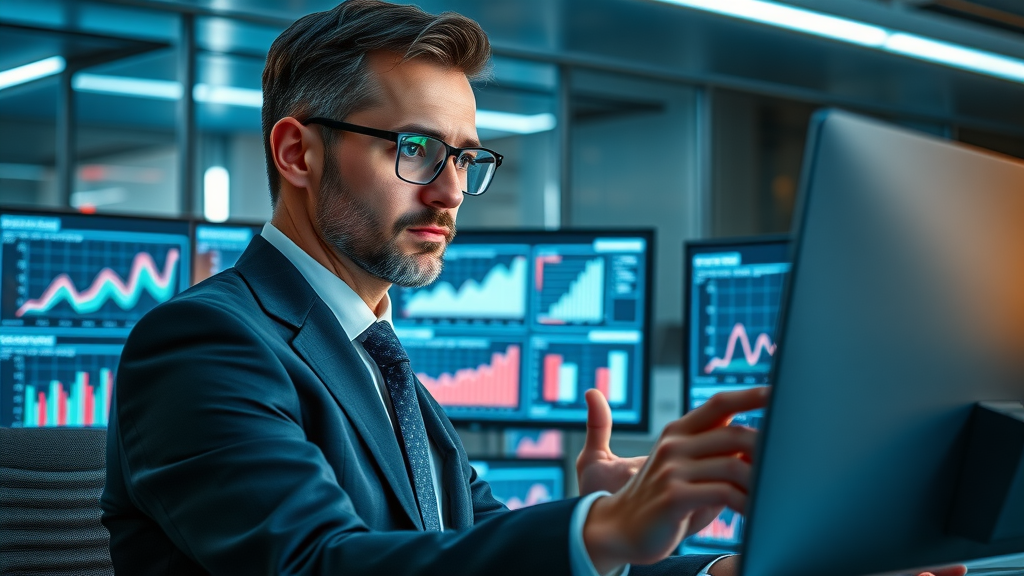 Tech-savvy lawyer analyzing video analytics and search engine data for motorcycle lawyer video marketing