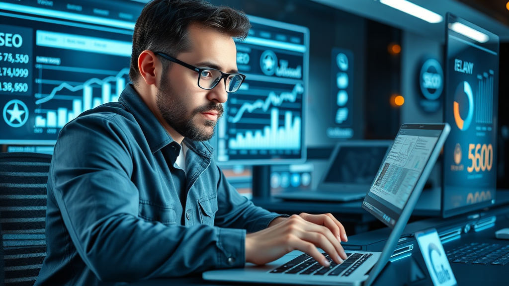 digital marketing expert analyzes SEO data for law firm, motorcycle accident attorney promotion