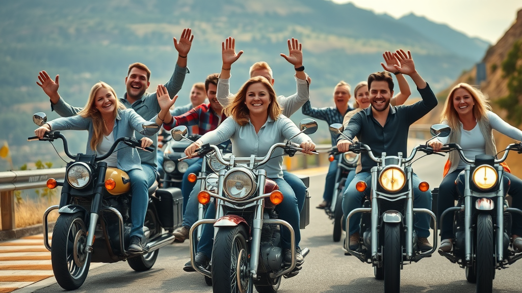 motorcycle culture rider brand engagement united community scenic road trip laughter motion daylight