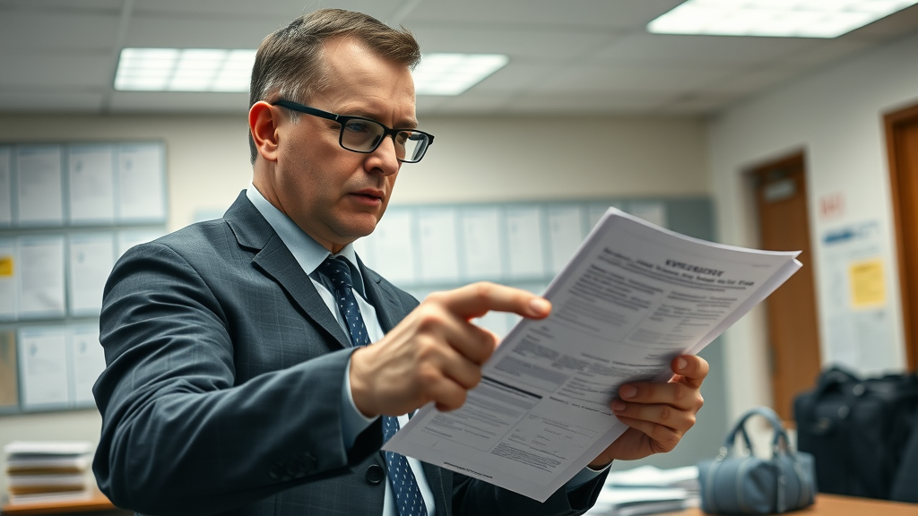 motorcycle accident claim investigator examining police report evidence police station