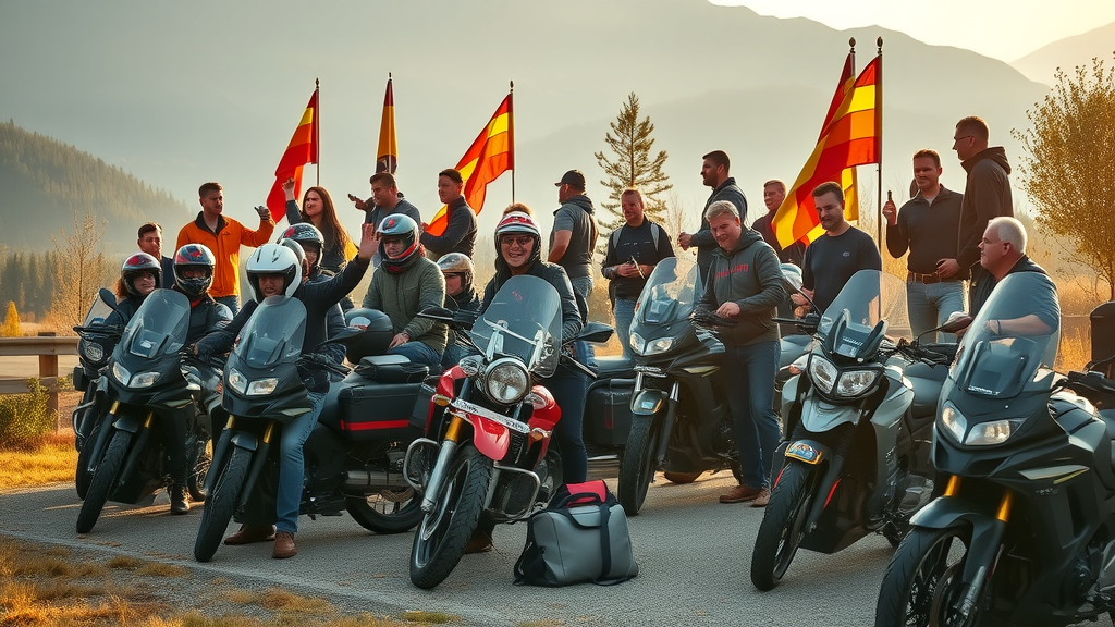 motorcycle safety tips organized touring group checking gear before long journey roadside