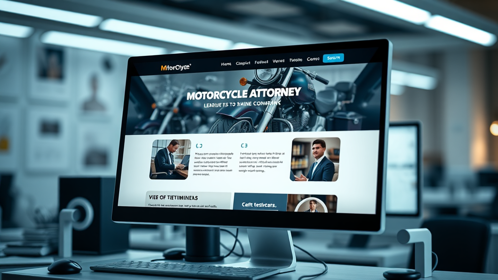 motorcycle attorney landing page design highlighting testimonials, CTAs, and personal injury expertise