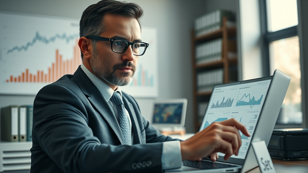 analytical legal professional reviewing digital marketing graphs and motorcycle accident statistics, law firm, motorcycle accident lawyer marketing