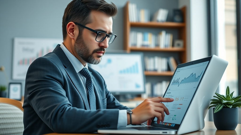 attorney reviewing analytics dashboard for legal video content strategy