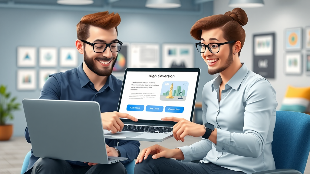 high-converting landing page collaboration for lawyer lead generation, web designer and attorney reviewing calls to action