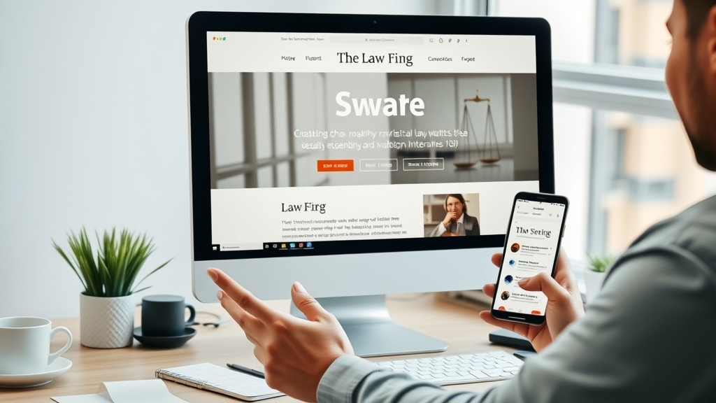 impressive professional law firm website design on computer and smartphone, clear navigation and modern interface